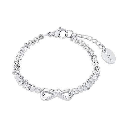 s.Oliver bracciale in acciaio inossidabile per bambini, con vetro, 14+2 cm, argento, infinity, viene fornito in una confezione regalo per gioielli, 2034972