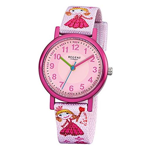 REGENT orologio da polso per bambini, analogico, f-949, cinturino in tessuto, urf949, colore: rosa, cinghia
