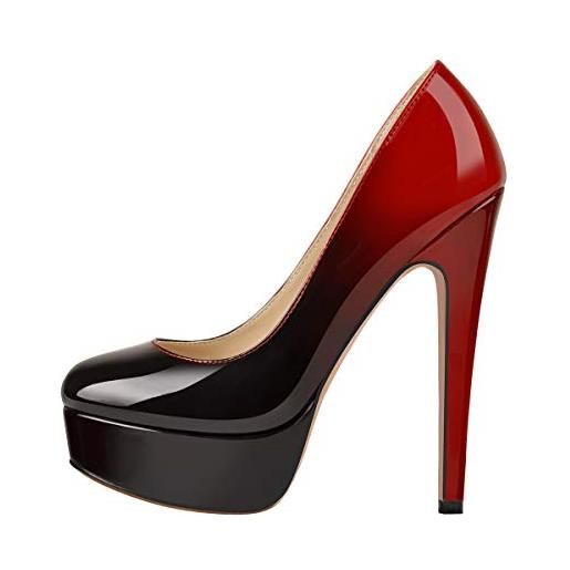 Only maker - scarpe da donna con tacco alto a spillo e plateau, nero/rosso. , 35 eu