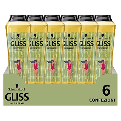 Gliss schwarzkopf Gliss shampoo summer repair per capelli stressati dall'estate, con olio di albicocca e ingredienti di origine naturale, 6 pezzi x 250ml