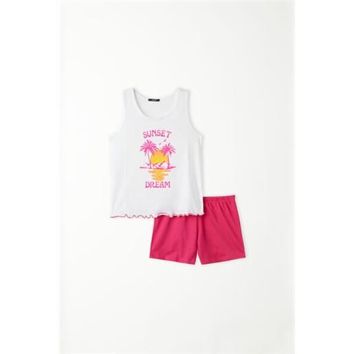 Tezenis pigiama corto bimba spalla larga in cotone con stampa sunset bambina rosa