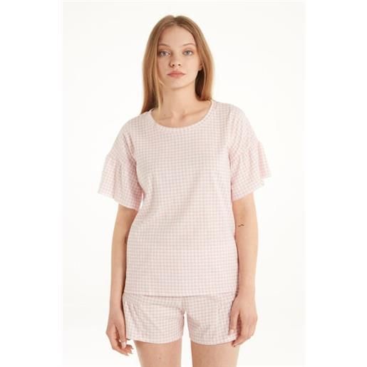 Tezenis pigiama corto mezza manica con volant in cotone donna rosa