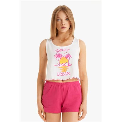 Tezenis pigiama corto spalla larga in cotone con stampa sunset donna rosa