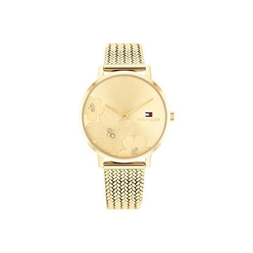 Tommy Hilfiger orologio analogico al quarzo da donna con cinturino in acciaio inossidabile dorato - 1782606