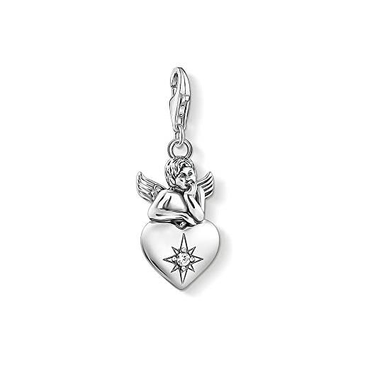 Thomas sabo ciondolo a forma di angelo custode con cuore in argento 1735-643-14, misura unica, argento sterling, zirconia cubica