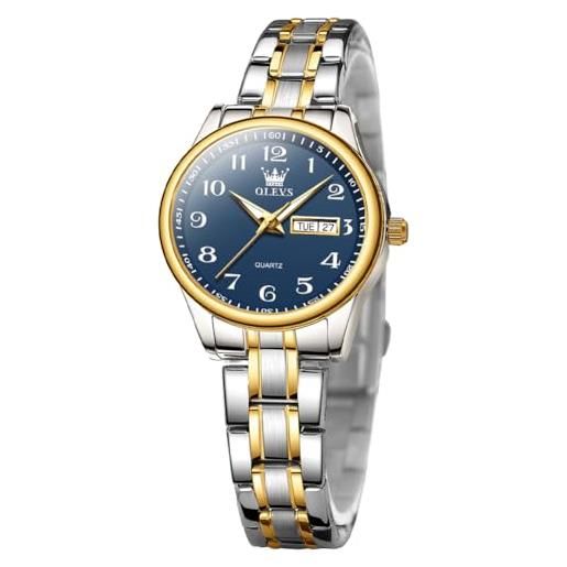 OLEVS orologio da donna blu classico, con numeri facili da leggere, cinturino in acciaio inossidabile, alla moda, analogico, al quarzo, impermeabile, orologio da donna, blu