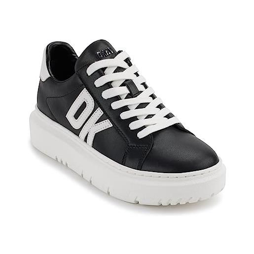 DKNY marian lace up leather sneaker, scarpe da ginnastica donna, nero bianco, 37 eu