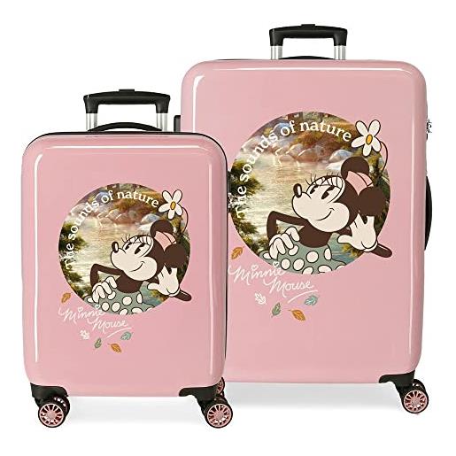 Minnie set valigie rosa disney Minnie the sound of nature 55/68 cm abs rigido con combinazione laterale 104l 6 kg 4 doppie ruote bagaglio a mano