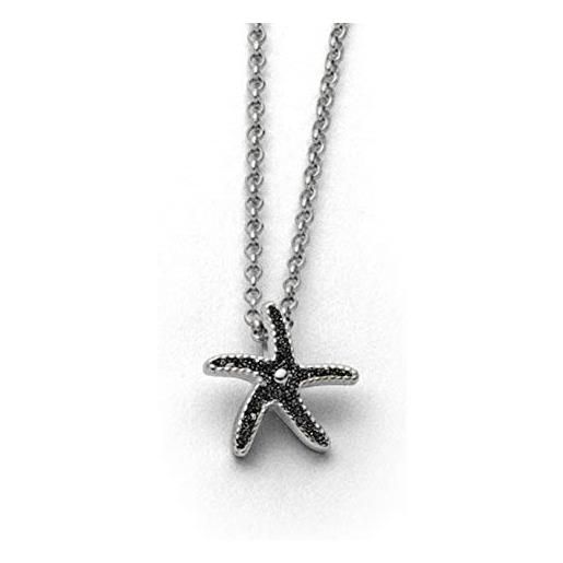 DUR k2513 - collana con stella marina con ciondolo in argento sterling 925 impreziosita da sabbia lavica, colore nero, 42 cm, 420 mm, argento sterling, nessuna pietra preziosa