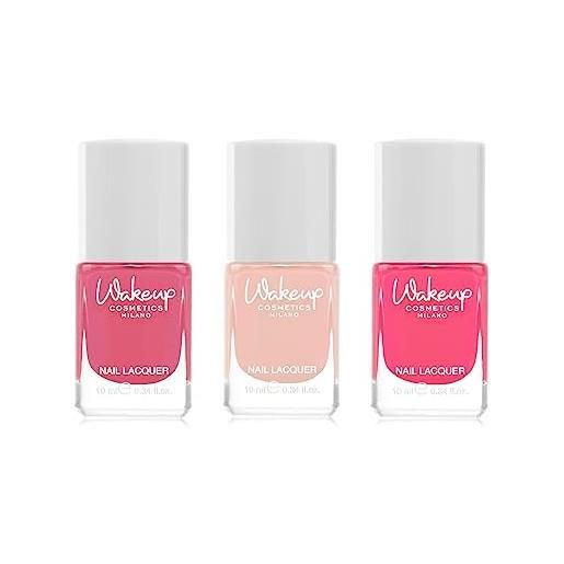 Wakeup Cosmetics Milano wakeup cosmetics - kit pink passion - contiene 3 smalti a lunga durata dal finish brillante (aria, luz, flamengo)