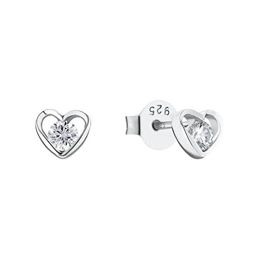 Amor orecchini a perno in argento 925 da donna, con zirconi sintetici, 0.5 cm, argento, cuore, fornito in confezione regalo per gioielli, 2022995