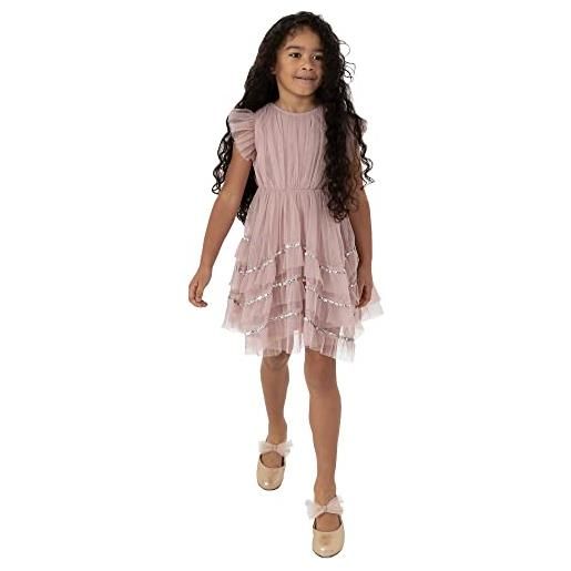 Maya Deluxe dress for girls sequin sparkling party flower girl short sleeve midi wedding guest tutu frilly kids childrens prom, vestiti ragazze, frosted pink, 