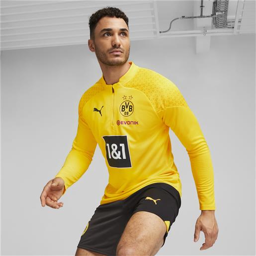 PUMA maglia da training calcio borussia dortmund con zip corta, nero/giallo/altro
