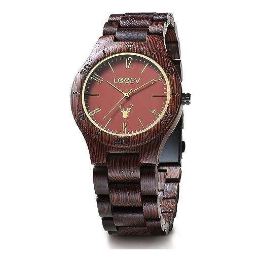 LeeEv orologio leggero fatto a mano in legno per uomo, orologio da polso in legno di sandalo naturale analogico al quarzo casual vintage