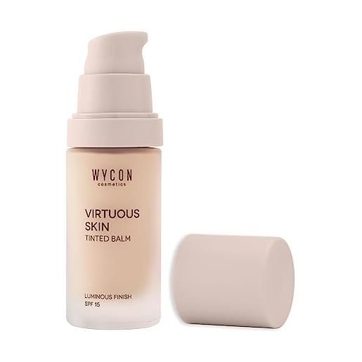 WYCON cosmetics virtuous skin - fondotinta vegano liquido viso finish natural glow, effetto levigato e rimpolpato, coprenza leggera e modulabile, protezione solare spf 15-28 ml