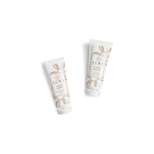 Aura luxury collection ® kit cortesia bagno per hotel e b&b 216 tubi gel doccia e 216 tubi shampoo 30 ml
