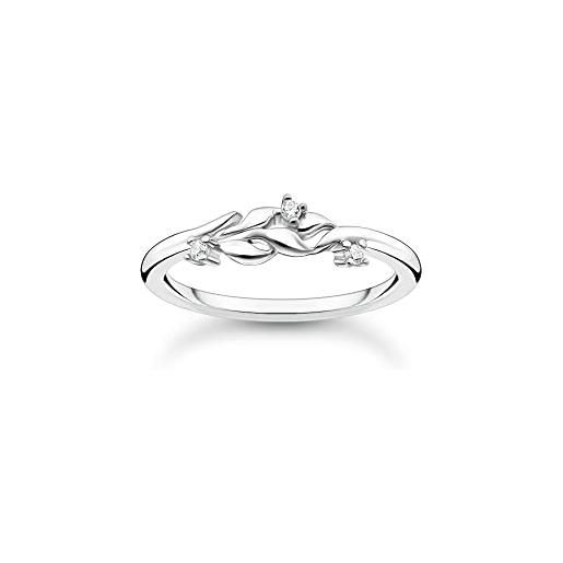 Thomas sabo anello da donna con foglie bianche in argento sterling 925 tr2376-051-14, 52, argento sterling, zirconia cubica