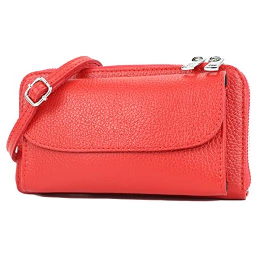 modamoda de - p05 - portafoglio tasca per cellulare pochette donna italiana, vera pelle, colore: rosso