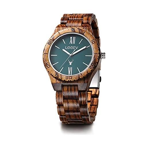 LeeEv orologio da polso in legno, orologio da uomo in legno da uomo, realizzato a mano in legno di sandalo zebrato, orologi da uomo in legno vintage, regali da uomo