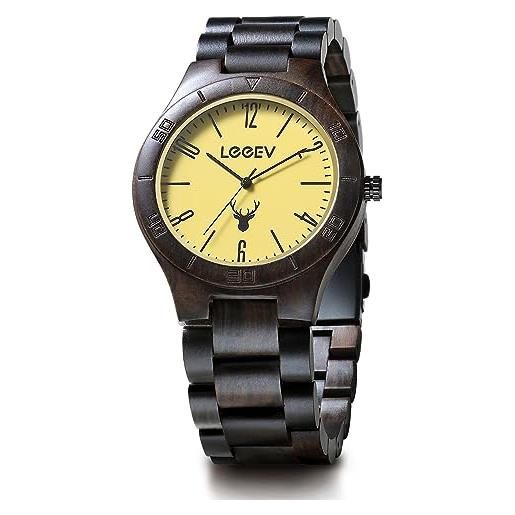 LeeEv orologio leggero fatto a mano in legno per uomo, orologio da polso in legno di sandalo naturale analogico al quarzo casual vintage