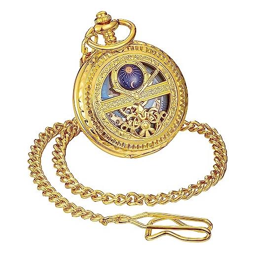 ShoppeWatch orologio da taschino uomo oro con catena | orologia da tasca meccanico carica manuale | orologio uomo vintage steampunk pocket watch pw222