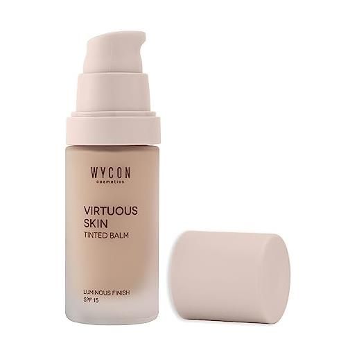 WYCON cosmetics virtuous skin - fondotinta vegano liquido viso finish natural glow, effetto levigato e rimpolpato, coprenza leggera e modulabile, protezione solare spf 15-28 ml
