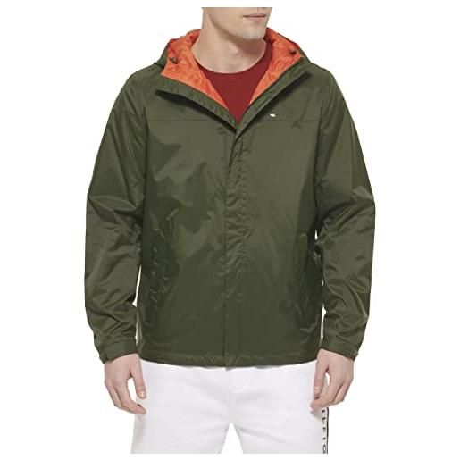 Tommy Hilfiger giacca con cappuccio impermeabile traspirante leggera, oliva, medium uomo