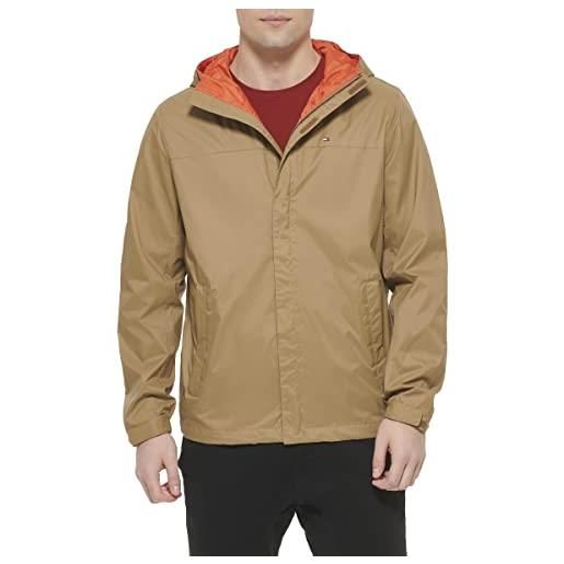 Tommy Hilfiger giacca con cappuccio impermeabile traspirante leggera, oliva, medium uomo