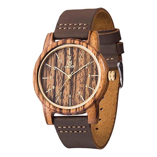 LeeEv orologi in legno uwood serie 40 mm unisex handmade cinturino in pelle di vacchetta cinturino in legno con confezione regalo