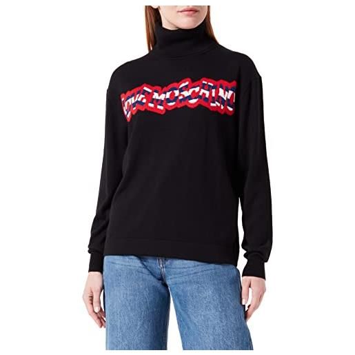 Love Moschino maniche lunghe con logo a righe maglione, nero, 44 donna