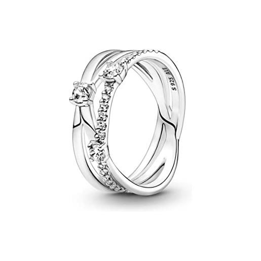 Pandora timeless anello, in argento sterling a tripla fascia con zirconia cubica trasparente, 58