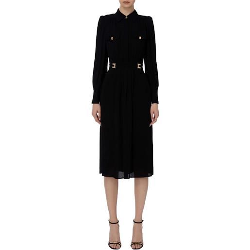 Elisabetta franchi abito chemisier in georgette con placche logo colore nero