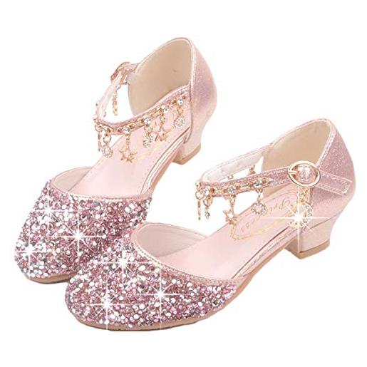 YOGLY scarpe con tacco ragazza ballerine bambina cerimonia festa lustrino nozze scarpe da principessa eleganti danza latina bambini tacco sandali eu26-38