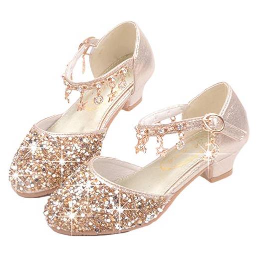 YOGLY scarpe con tacco ragazza ballerine bambina cerimonia festa lustrino nozze scarpe da principessa eleganti danza latina bambini tacco sandali eu26-38