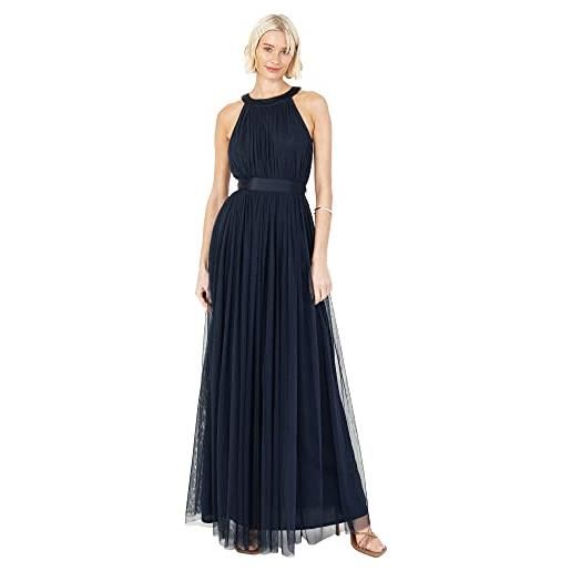 Anaya with Love ladies maxi dress for women halter neck long sleeveless with belt a line evening gown ball prom wedding guest bridesmaid, vestito donna, navy blue, 