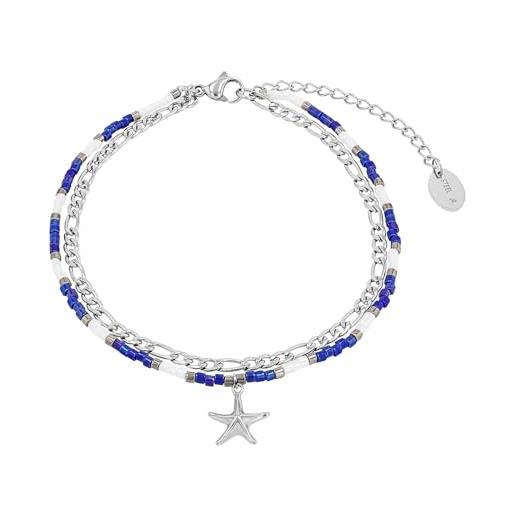 s.Oliver cavigliera in acciaio inox da donna, con vetro, 22+5 cm, argento, stella marina, fornita in confezione regalo per gioielli, 2034577