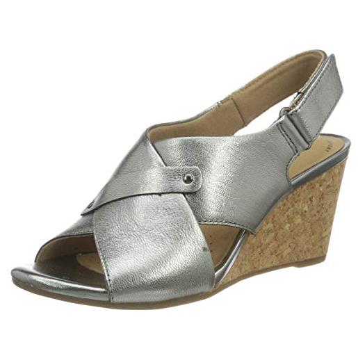 Clarks margee eve, sandali con tacco donna, argento (metallic leather), 41 eu