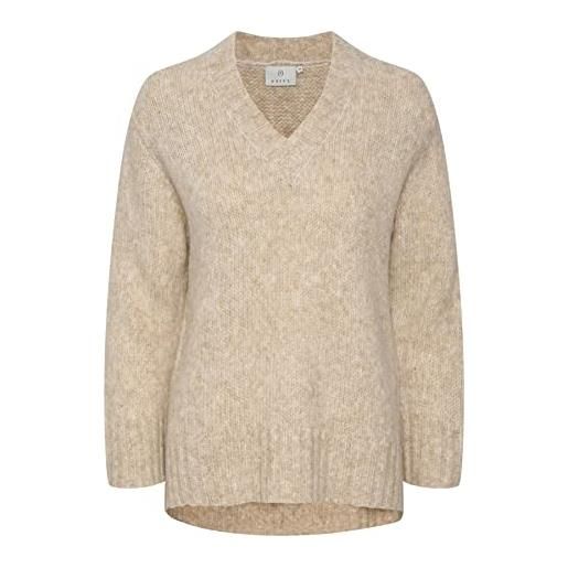 KAFFE women's sweater knitted jumper pullover a 3/4, maniche a v maglione, sand dollar melange, xs donna