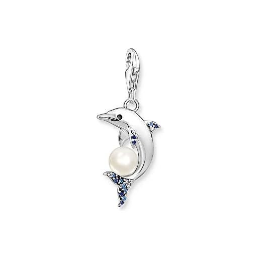 Thomas sabo 1889-664-7 - ciondolo a forma di delfino con perla e zirconi in argento sterling, dimensioni: 16,5 mm, 32,6 mm, 32,6mm, argento sterling, zirconia cubica
