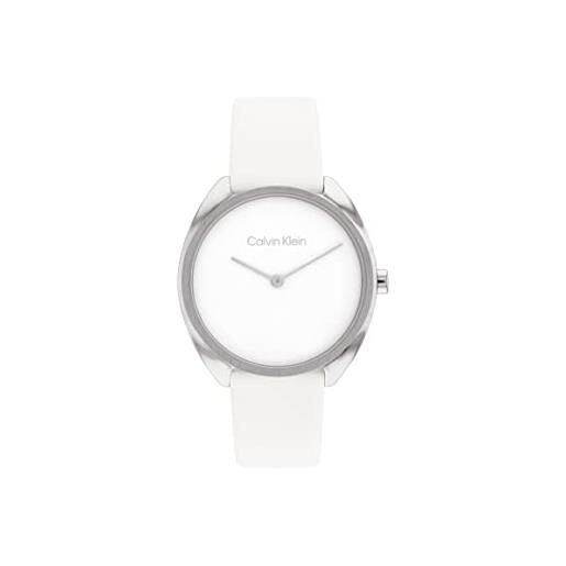 Calvin Klein orologio analogico al quarzo da donna collezione ck adorn con cinturino in acciaio inossidabile o in pelle bianco (white)