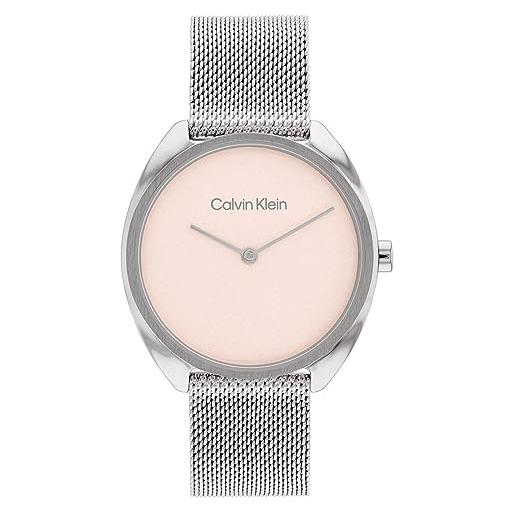 Calvin Klein orologio analogico al quarzo da donna collezione ck adorn con cinturino in acciaio inossidabile o in pelle rosa (pink)