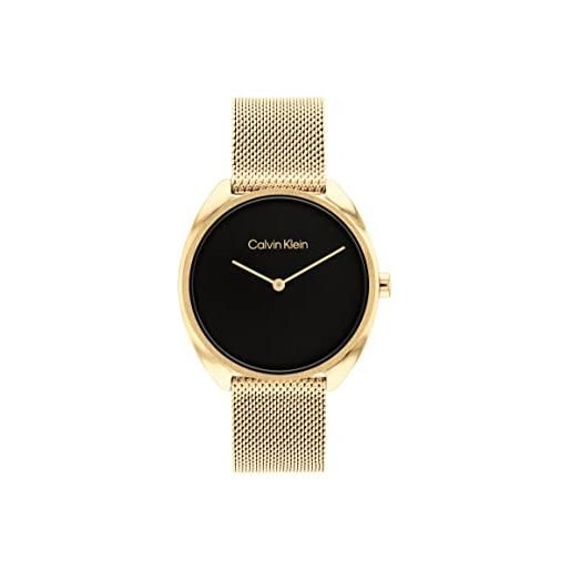 Calvin Klein orologio analogico al quarzo da donna collezione ck adorn con cinturino in acciaio inossidabile o in pelle nero (black)