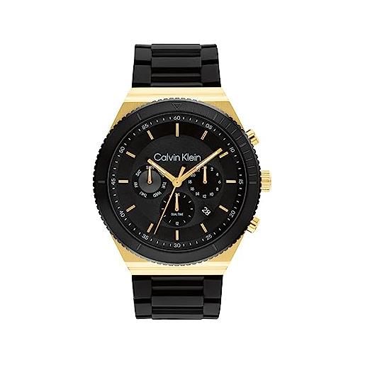 Calvin Klein orologio analogico multifunzione al quarzo da uomo collezione ck fearless con cinturino in acciaio inossidabile o silicone nero (black)