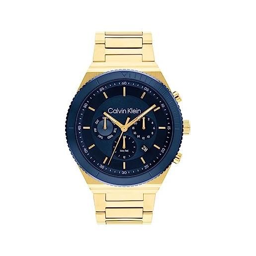 Calvin Klein orologio analogico multifunzione al quarzo da uomo collezione ck fearless con cinturino in acciaio inossidabile o silicone blu/oro (blue/oro)