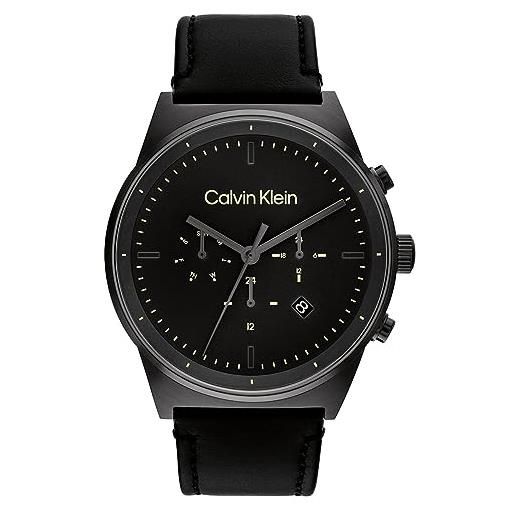 Calvin Klein orologio analogico multifunzione al quarzo da uomo collezine ck impressive con cinturino in acciaio inossidabile o in pelle nero (black)
