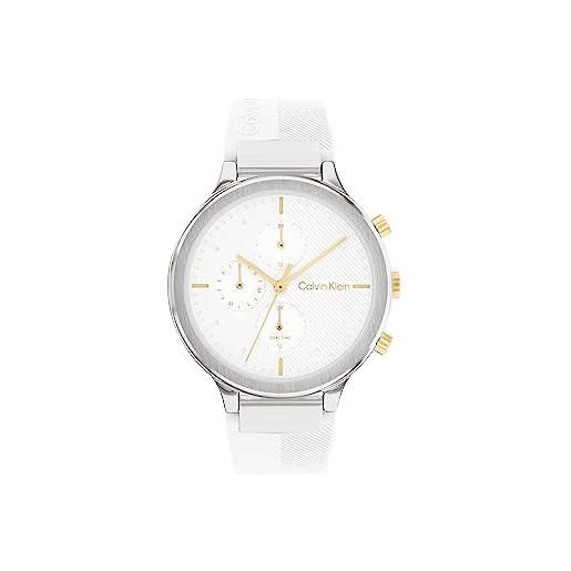 Calvin Klein orologio analogico multifunzione al quarzo da donna collezione energize con cinturino in acciaio inossidabile o in silicone bianco (full white)