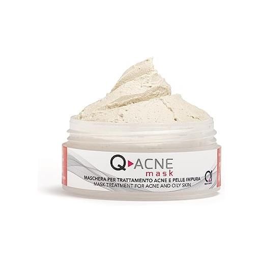 Q1, q-acne mask, maschera viso per acne, a base di argilla colloidale bianca e acido salicilico, azione purificante e antinfiammatoria, rimuove il sebo e le impurità, trattamento acne, 50 ml