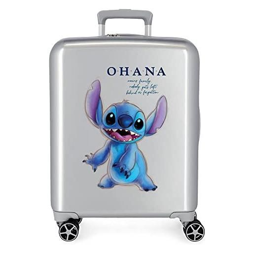 Disney valise cabine Disney 100 stitch gris 40x55x20 cm abs rigide serrure tsa intégrée 38,4l 2 kgs 4 roues doubles bagage à main