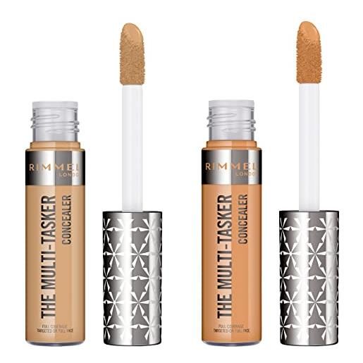 Rimmel London the multi-tasker concealer correttore liquido modulabile ad alta coprenza ed azione illuminante con formula leggera e waterproof a lunga tenuta colore 070 honey + 060 nude - 2 cosmetici