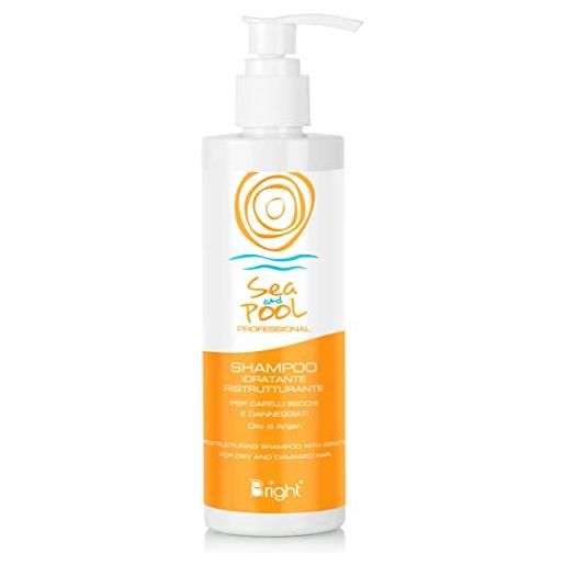 BRIGHT PROFESSIONAL HAIR sea and pool shampoo doposole, protegge i capelli esposti a sole, salsedine e cloro, nutre, idrata e rigenera la fibra capillare, con olio di argan, per tutti i tipi di capelli 250 ml